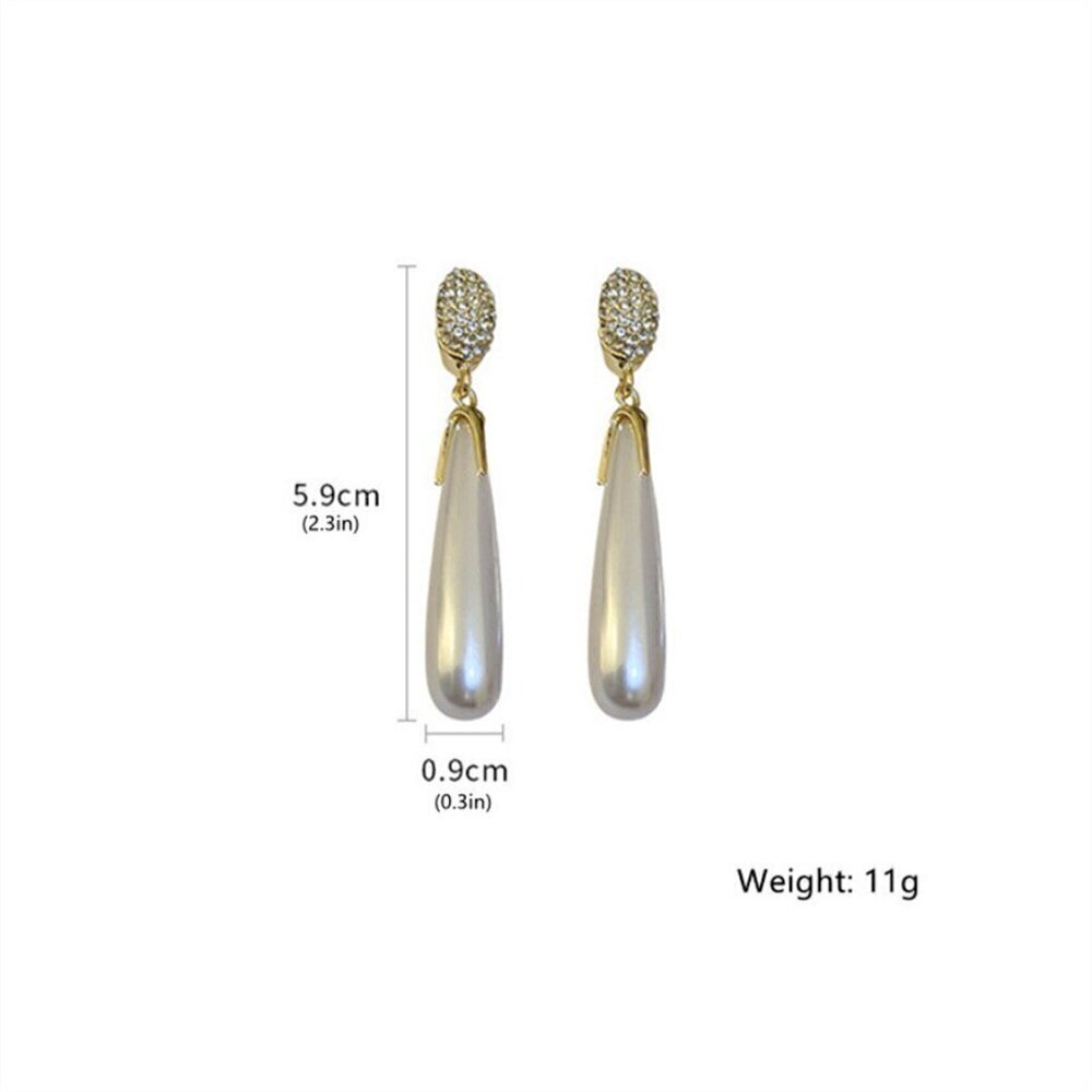 White Women's Large Teardrop Faux Pearl & Rhinestone Decor Earrings - Picture 5 of 5